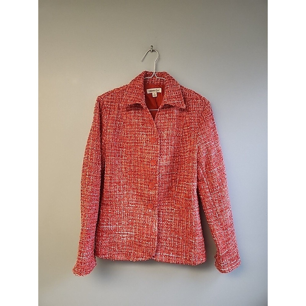 Coldwater Creek Women s Orange Tweed Textured Blazer Jacket‎ size 8